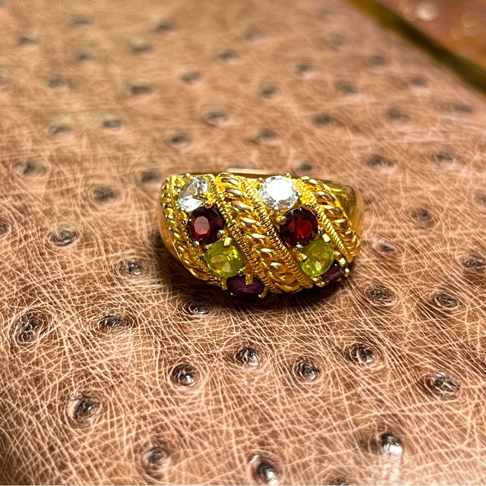 Statement Ring with Amethyst, Peridot, Garnet and Topaz - .925 with gold overlay